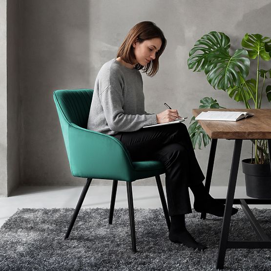 6x Scaun tapițat din catifea cu cusături Verde Sticlă FLORENCE Picioare negre