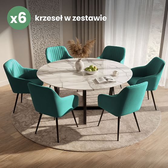 6x Scaun tapițat din catifea cu cusături Verde Sticlă FLORENCE Picioare negre