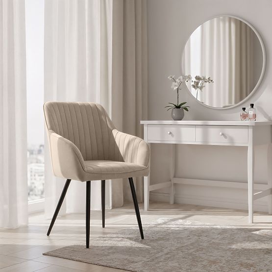 6x Scaun tapițat din catifea cu cusături verticale Bej FLORENCE Picioare negre