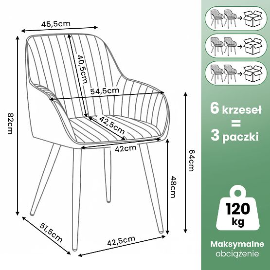 6x Scaun tapițat din catifea cu cusături verticale Bej FLORENCE Picioare negre