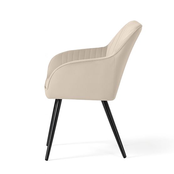 6x Scaun tapițat din catifea cu cusături verticale Bej FLORENCE Picioare negre