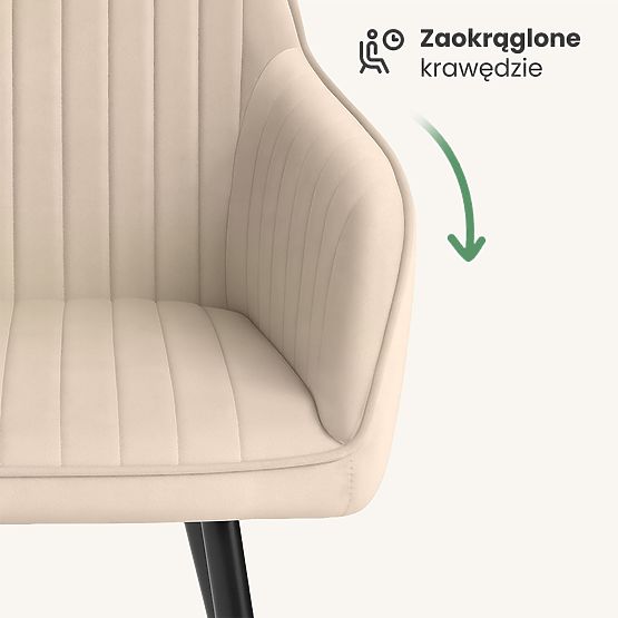 6x Scaun tapițat din catifea cu cusături verticale Bej FLORENCE Picioare negre