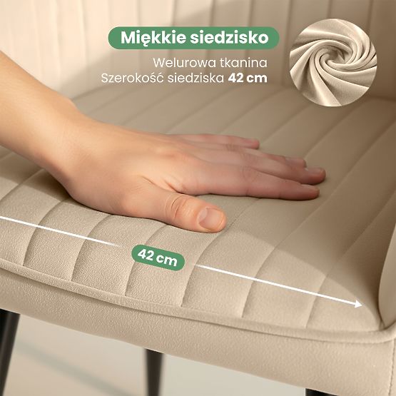 6x Scaun tapițat din catifea cu cusături verticale Bej FLORENCE Picioare negre