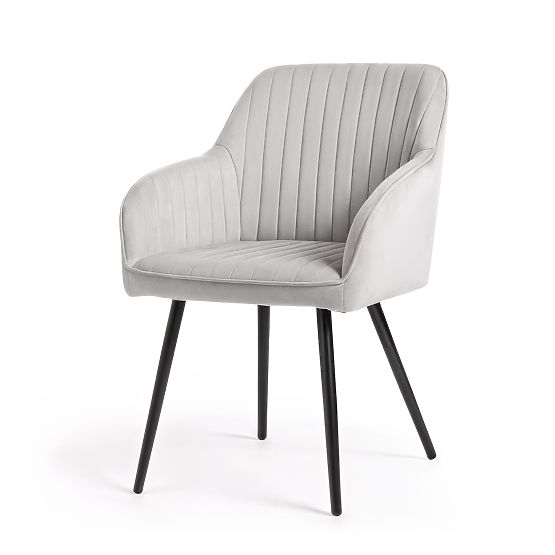 6x Scaun tapițat din catifea cu cusături verticale Gri FLORENCE Picioare negre