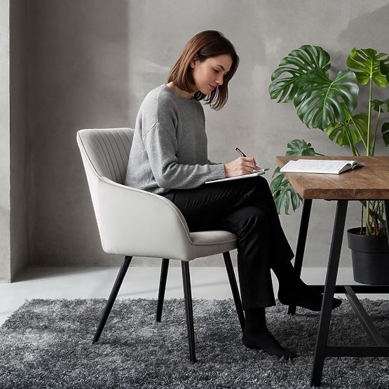 6x Scaun tapițat din catifea cu cusături verticale Gri FLORENCE Picioare negre