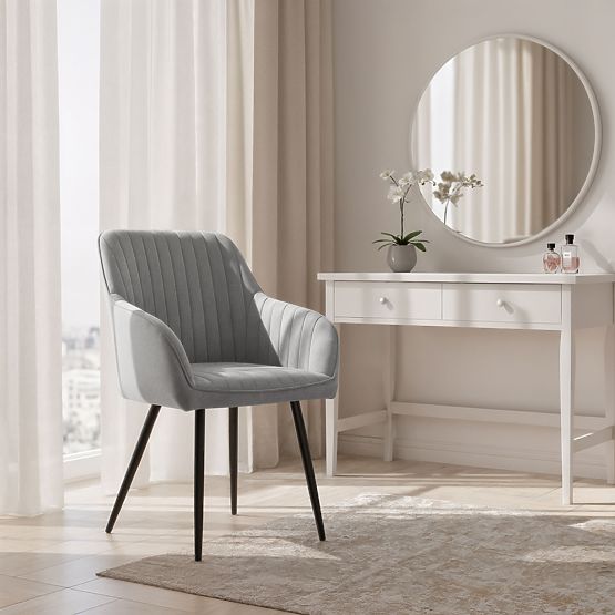 6x Scaun tapițat din catifea cu cusături verticale Gri FLORENCE Picioare negre