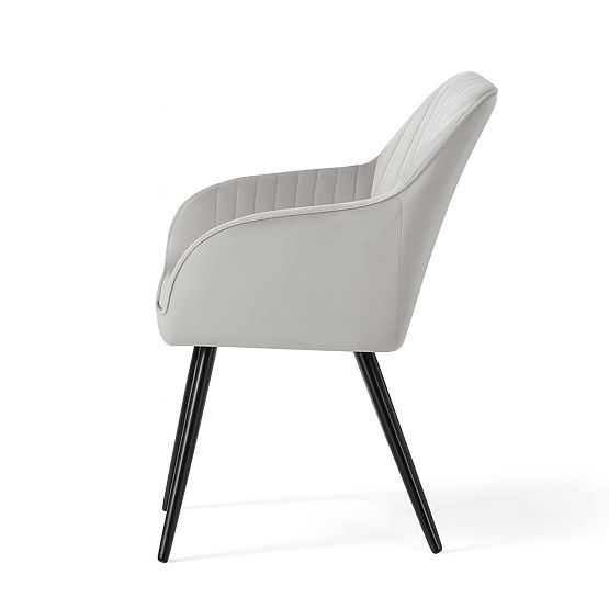 6x Scaun tapițat din catifea cu cusături verticale Gri FLORENCE Picioare negre