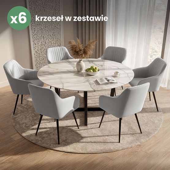 6x Scaun tapițat din catifea cu cusături verticale Gri FLORENCE Picioare negre