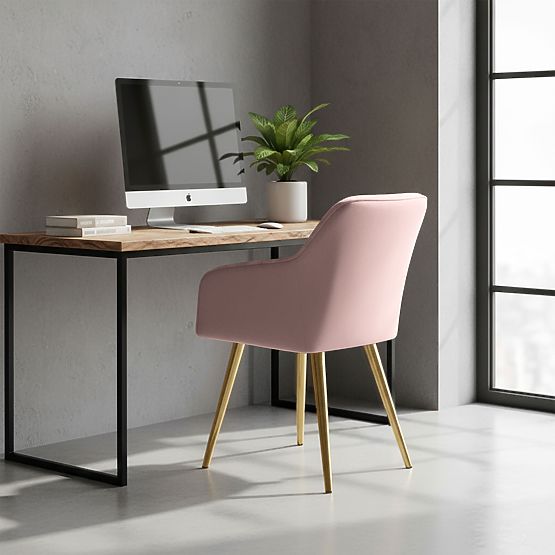 6x Scaun tapițat din catifea cu cusături verticale Roz Pudră FLORENCE Picioare Aurii