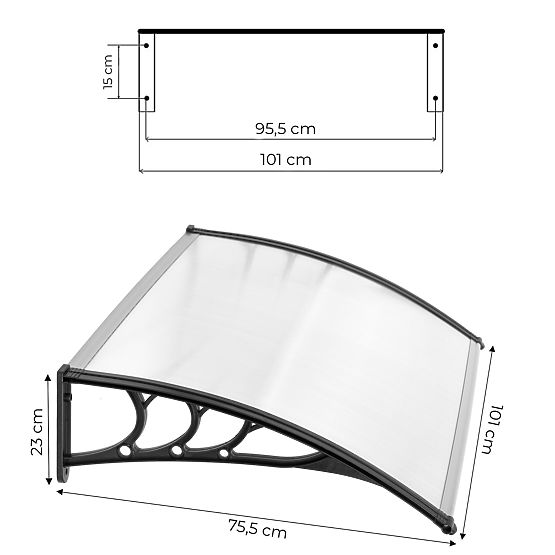 Adăpost deasupra ușii 100x80 cm acoperiș din policarbonat 100x80 cm