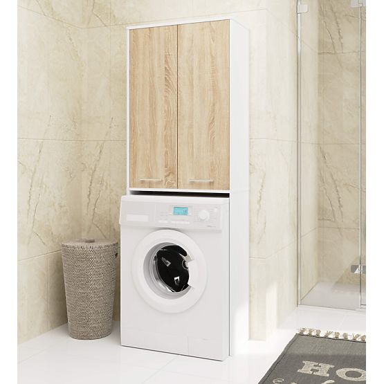 BAIE FIN 180 SUPORT MAȘINĂ DE SPĂLAT PLIN 2D - ALB / STEJAR SONOMA