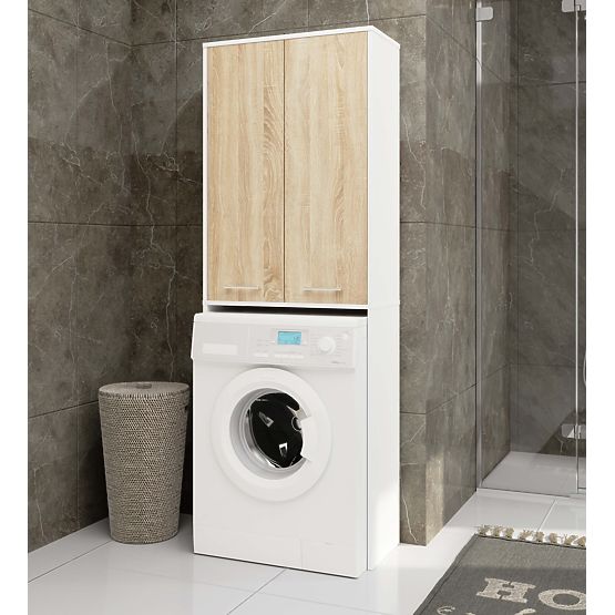 BAIE FIN 180 SUPORT MAȘINĂ DE SPĂLAT PLIN 2D - ALB / STEJAR SONOMA