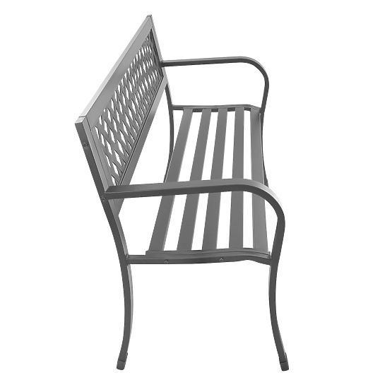 Bancă de grădină ajurată cu spătar, pentru parc, terasă sau balcon, structură metalică, grafit