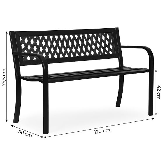 Bancă de grădină cu spătar cu grilaj 120x50 cm metalică neagră MultiGarden