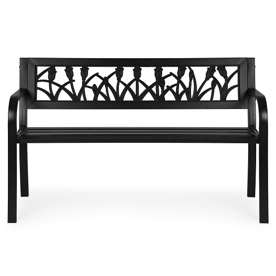 Bancă de grădină cu spătar decorativ 120x50 cm metalică neagră MultiGarden