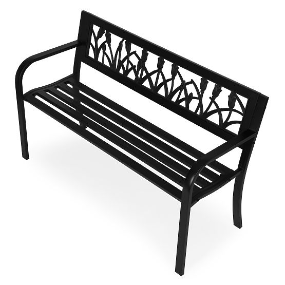 Bancă de grădină cu spătar decorativ 120x50 cm metalică neagră MultiGarden