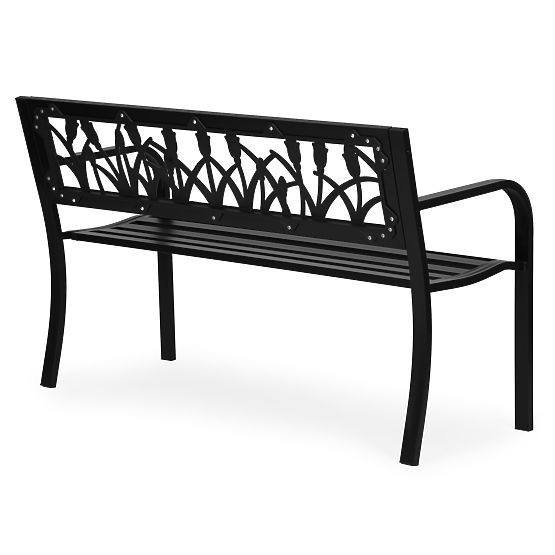 Bancă de grădină cu spătar decorativ 120x50 cm metalică neagră MultiGarden