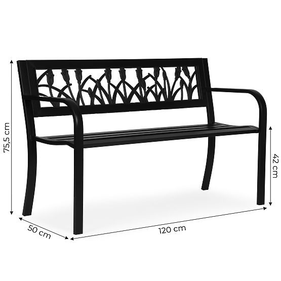 Bancă de grădină cu spătar decorativ 120x50 cm metalică neagră MultiGarden