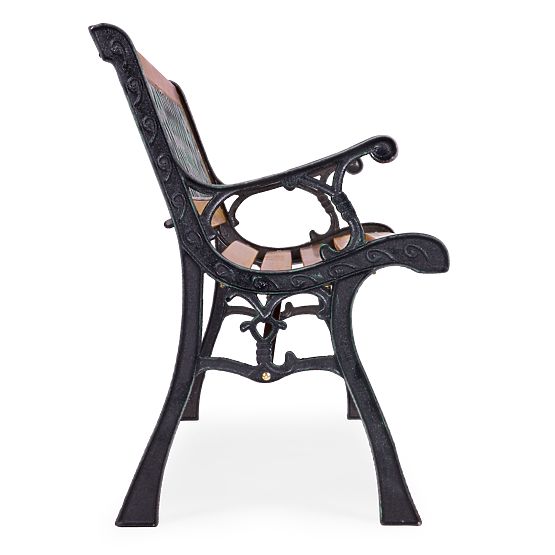 Bancă de grădină din lemn 126x51 cm cu spătar cu grilaj și picioare din fontă MultiGarden