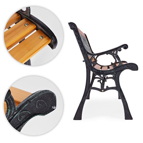 Bancă de grădină din lemn 126x51 cm cu spătar cu grilaj și picioare din fontă MultiGarden