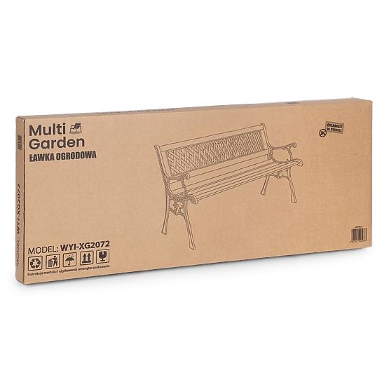 Bancă de grădină din lemn 126x51 cm cu spătar cu grilaj și picioare din fontă MultiGarden