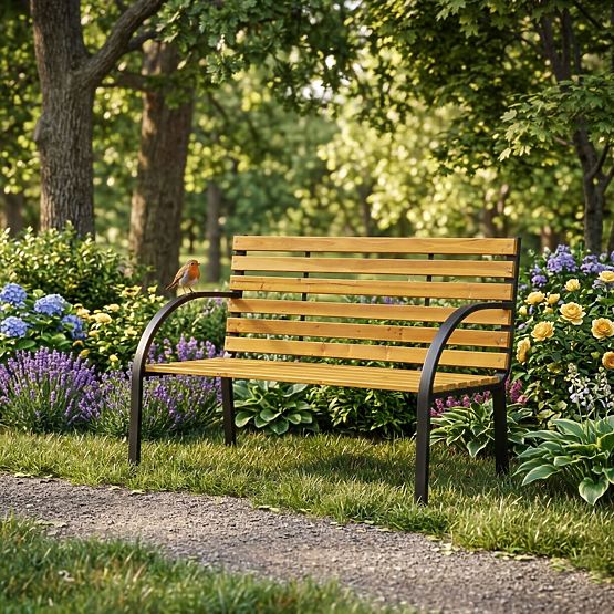 Bancă de grădină din lemn cu spătar 122x57 cm parc MultiGarden