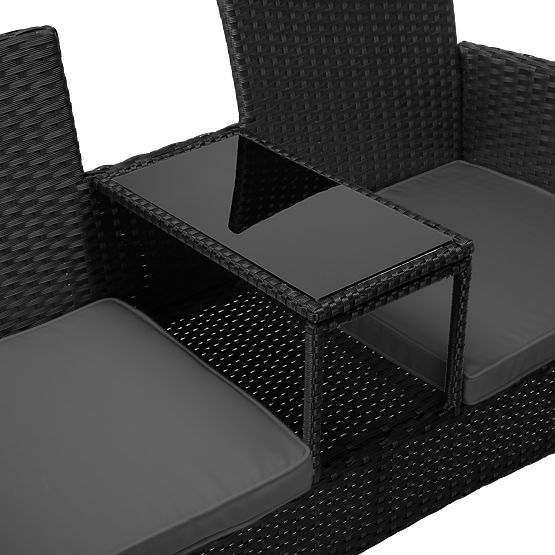 Bancă de grădină din tehnoratan canapea CORDOBA neagră cu perne gri