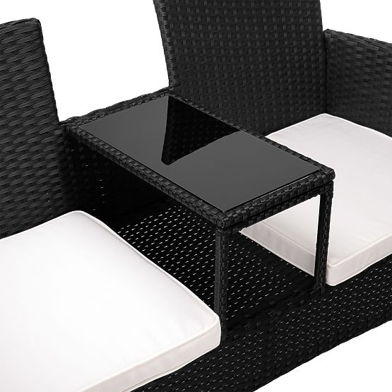 Bancă de grădină din tehnoratan CORDOBA neagră cu perne bej