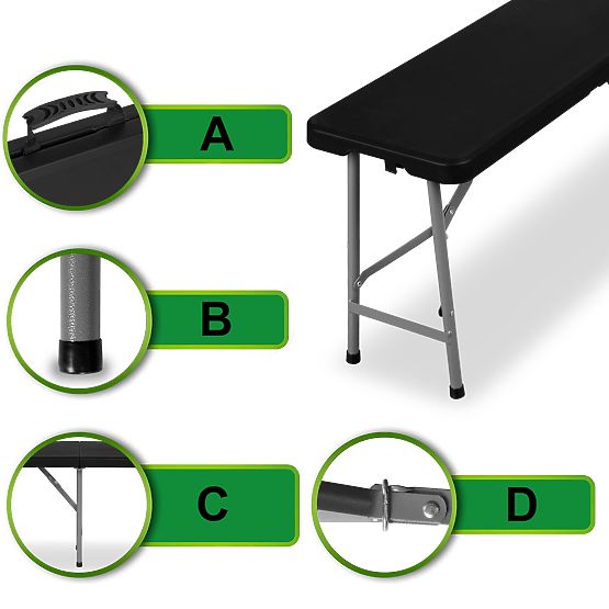 Bancă pliabilă de catering 180 cm neagră