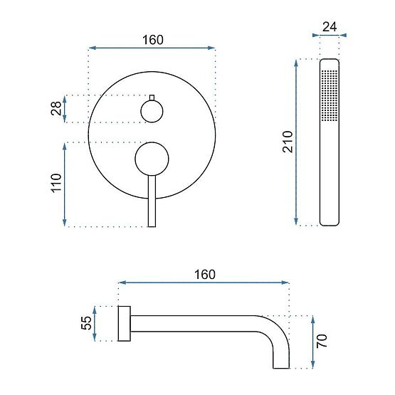 Baterie de cadă încastrată Rea Lungo Cupru + Box