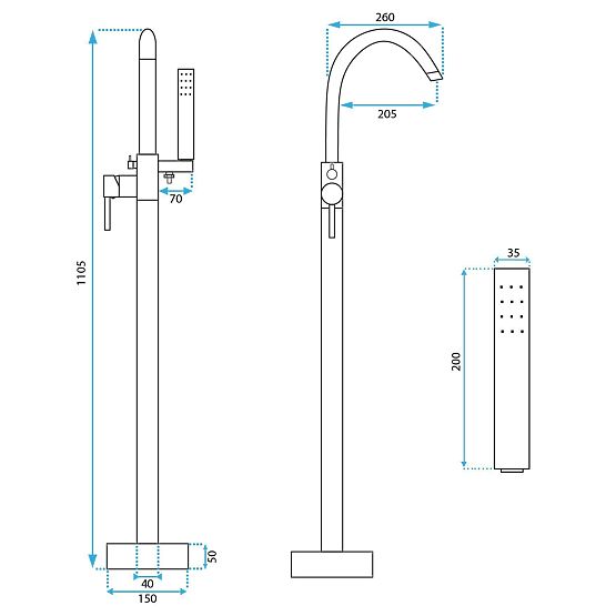 Baterie de cadă pe podea Rea Lungo neagră