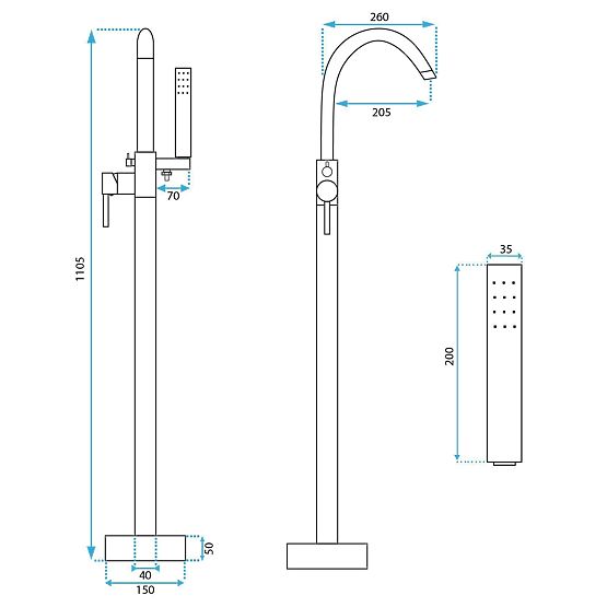 Baterie de cadă pe podea Rea Lungo Titan
