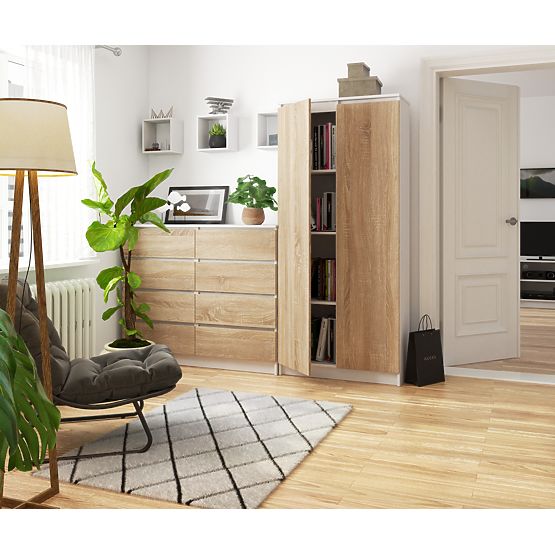 BIBLIOTECĂ ÎNCHISĂ R80 2D 8P CLP ALBĂ / SONOMA