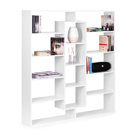Bibliotecă modernă verticală cu 14 rafturi albă