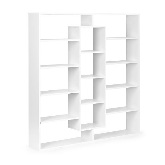 Bibliotecă modernă verticală cu 14 rafturi albă