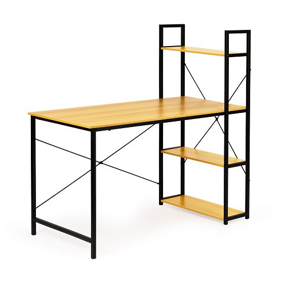 Birou de calculator din lemn cu rafturi loft