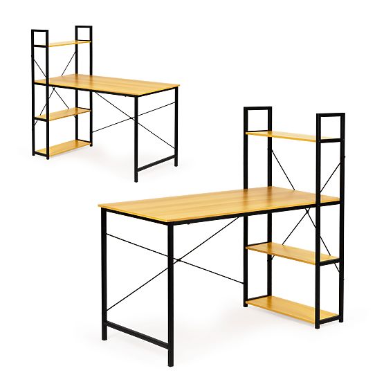 Birou de calculator din lemn cu rafturi loft