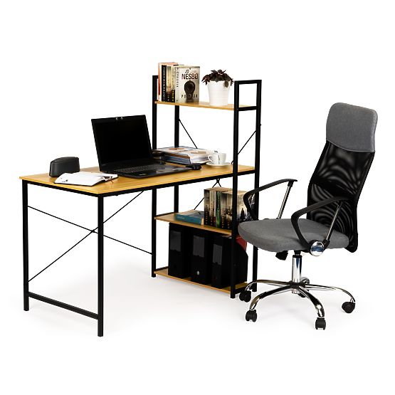 Birou de calculator din lemn cu rafturi loft