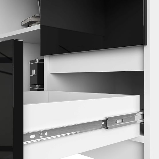 BIROU DE COLȚ B16 124 cm DREAPTA 3 SERTARE PK ALB / NEGRU LUCIOAS