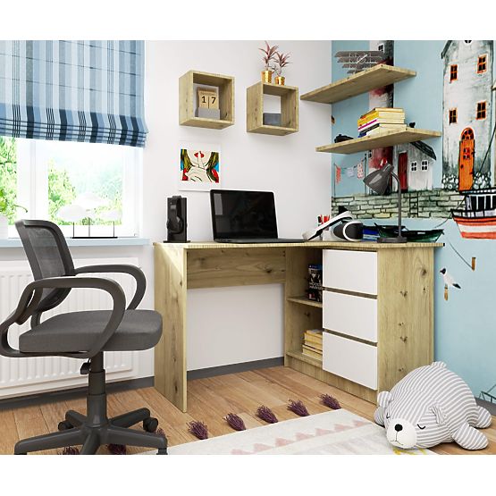 BIROU DE COLȚ B16 CLP DREAPTA STEJAR ARTISAN / ALB