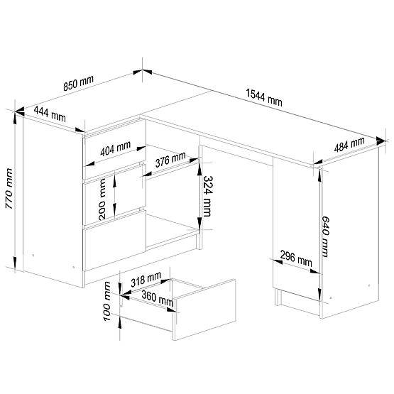 BIROU DE COLȚ B20 CLP STÂNGA ALB / GRI