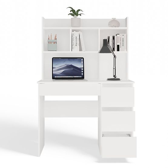 Birou MIJAS Dreapta cu Suprapunere Alb Mat 4 Sertare 4 Rafturi pentru Birou Cameră