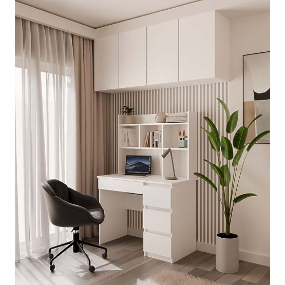 Birou MIJAS Stânga cu Suprapunere Alb Mat 4 Sertare 4 Rafturi pentru Birou Cameră