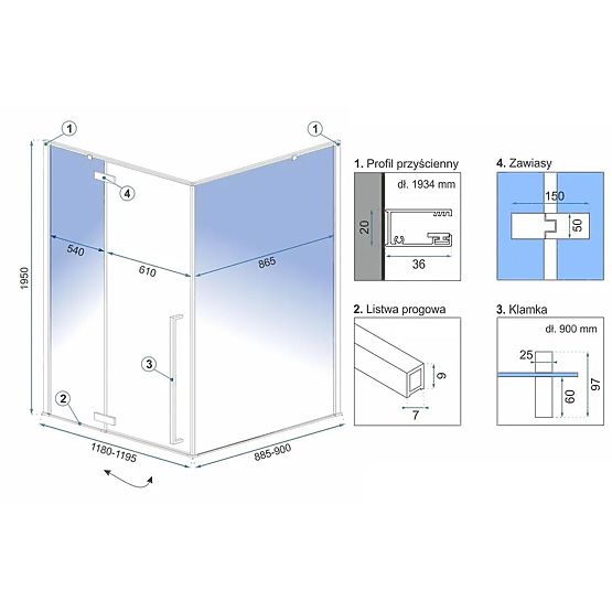 Cabină de duș Rea Fargo 120x90 Aur