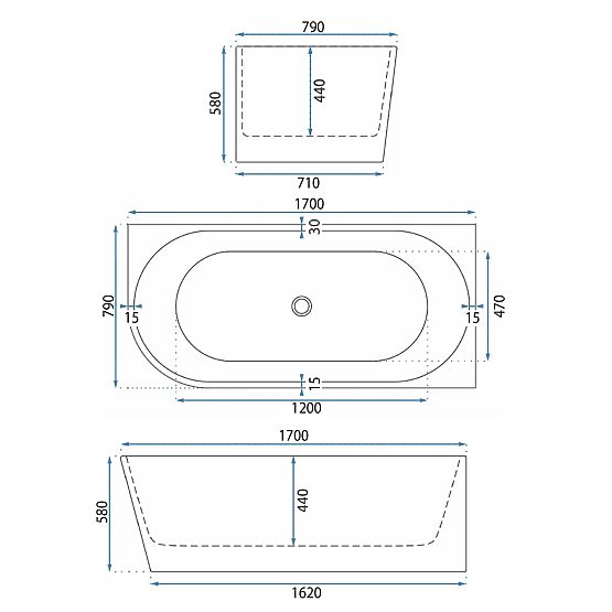 Cadă de colț din acril BELLANTO SLIM 170 Dreapta