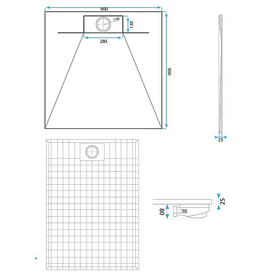 Cadă de duș Bazalt Grey 90x90