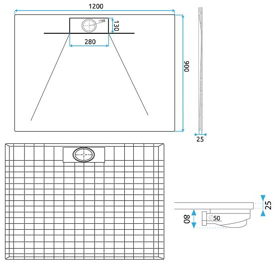 Cadă de duș Bazalt Long Black 90x120