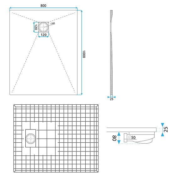 Cadă de duș Magnum Black 80x100