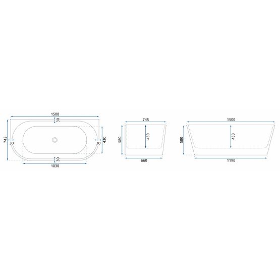 Cadă de perete din acril OLIMPIA 150 cm