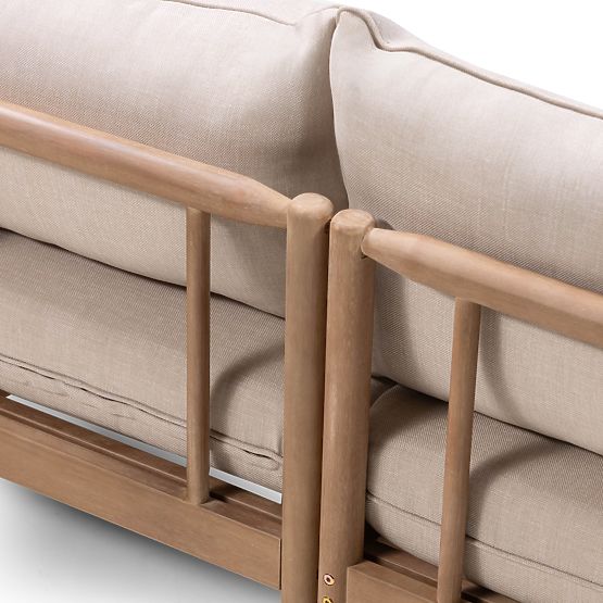 Canapea de colț de grădină cu măsuță Mortlake, lemn de eucalipt FSC, aspect de tec, bej deschis